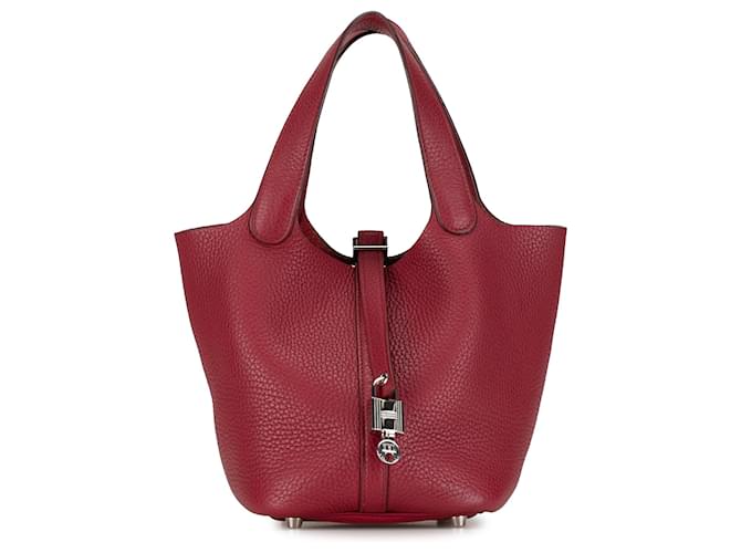 Hermès Red Clemence Picotin Lock 18 Dark red Leather Pony-style calfskin  ref.1381457