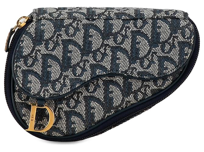 Dior Gray Oblique Saddle Pouch Blue Grey Navy blue Cloth Cloth  ref.1381458