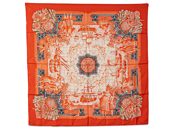 Hermès Foulard En Soie Azulejos Orange Tissu  ref.1381462