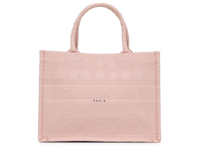 Dior Pink Medium Cannage Embroidered Book Tote Cloth Cloth  ref.1381470