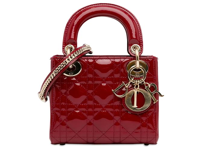 Dior Red Mini Patent Cannage Lady Dior Leather Patent leather  ref.1381477