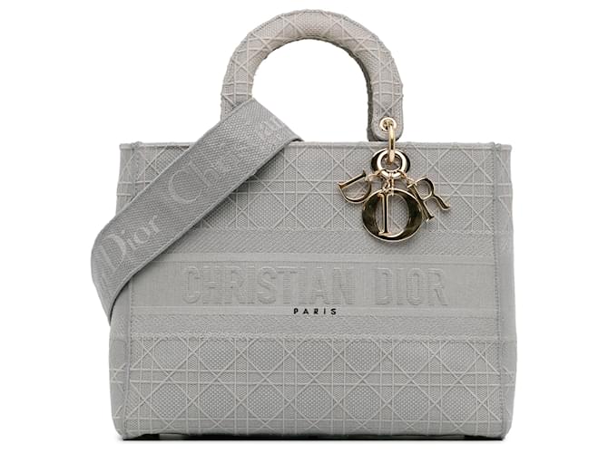 Dior Gris Grand Cannage Lady D-Lite Toile Tissu  ref.1381481