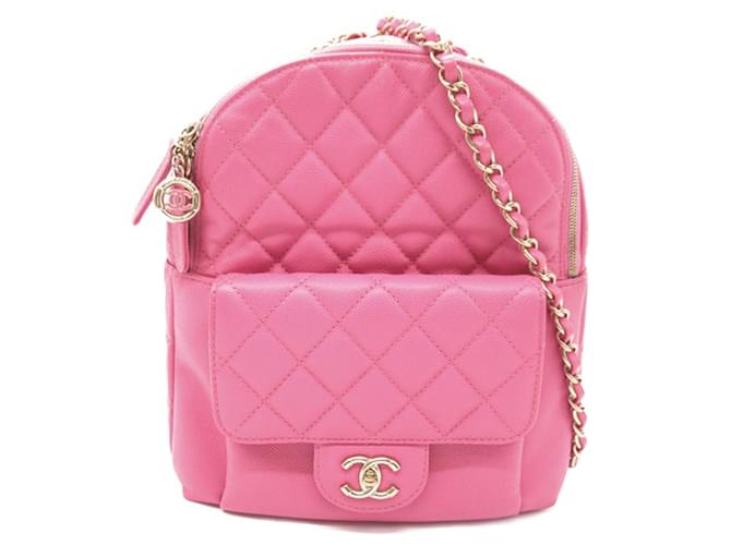 Mochila de día de caviar acolchada CC grande rosa de Chanel Cuero  ref.1381491