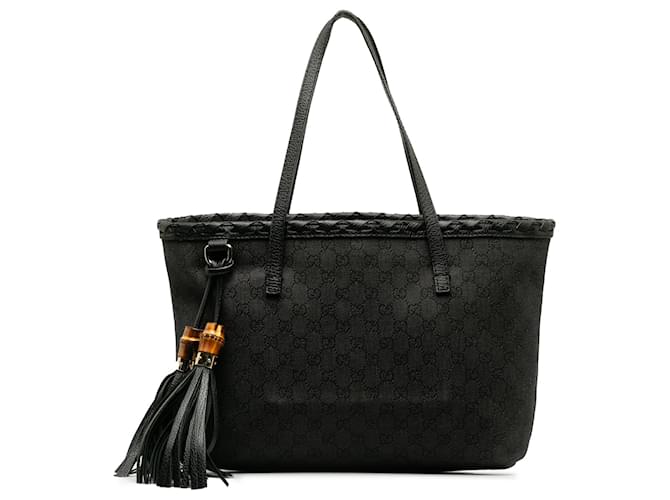 Borsa Gucci con nappa di bambù in denim GG nero Pelle Giovanni Vitello simile a un vitello Panno  ref.1381500