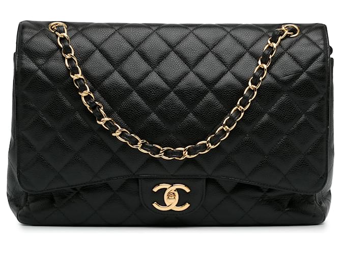 Chanel Black Maxi Classic Caviar Double Flap Leather  ref.1381503