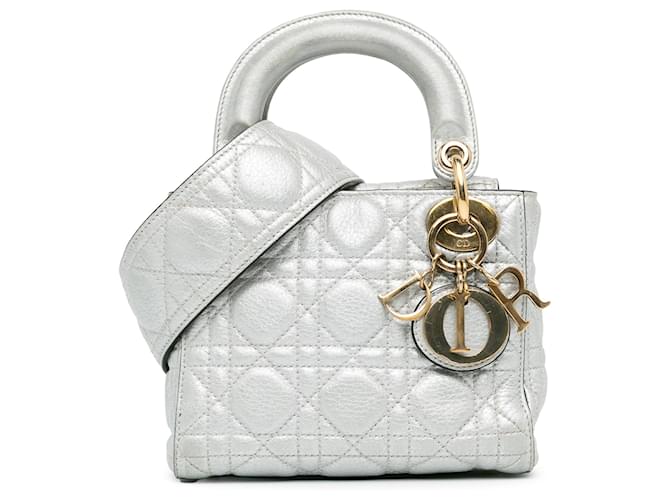 Dior Argento Mini Pelle di Agnello Cannage Lady Dior  ref.1381508