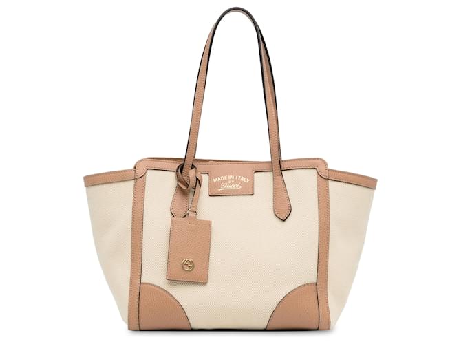 Gucci Brown Canvas Swing Tote Bag Beige Leather Cloth Pony-style calfskin Cloth  ref.1381511