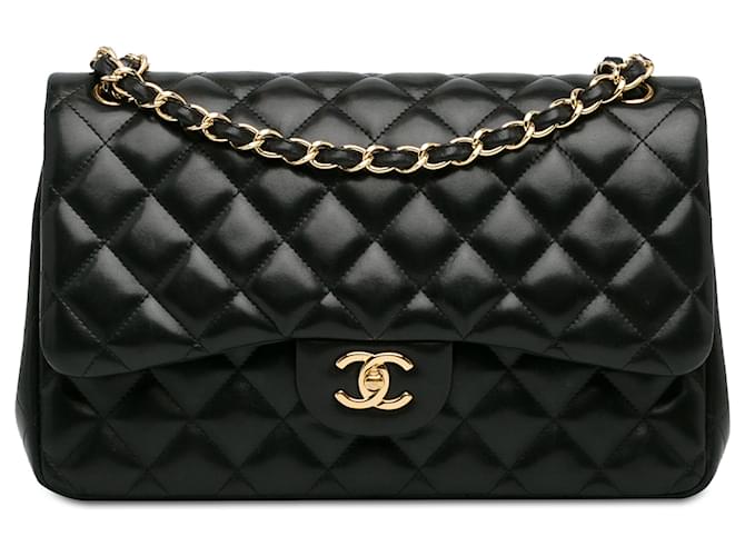 Chanel Black Jumbo Classic Flap foderato in pelle di agnello Nero  ref.1381514