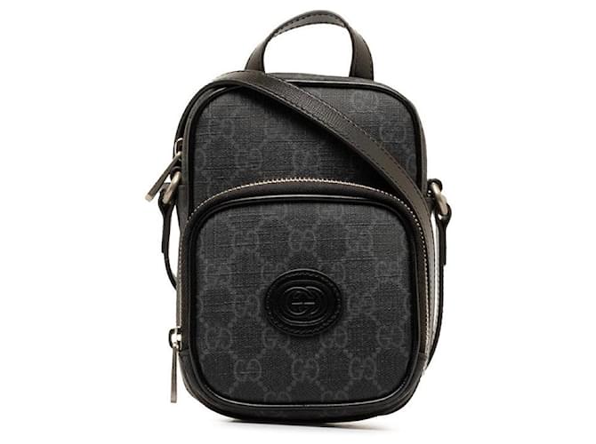 Bolso de hombro mini Gucci GG Supreme Interlocking G 672952 de cuero PVC negro en excelente estado Plástico  ref.1381580