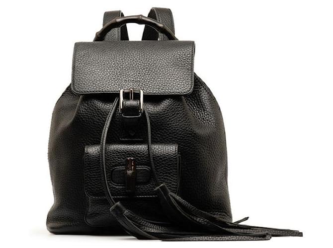 Mochila de cuero con borlas de bambú Gucci Mochila de cuero 387149 en buen estado  ref.1381616