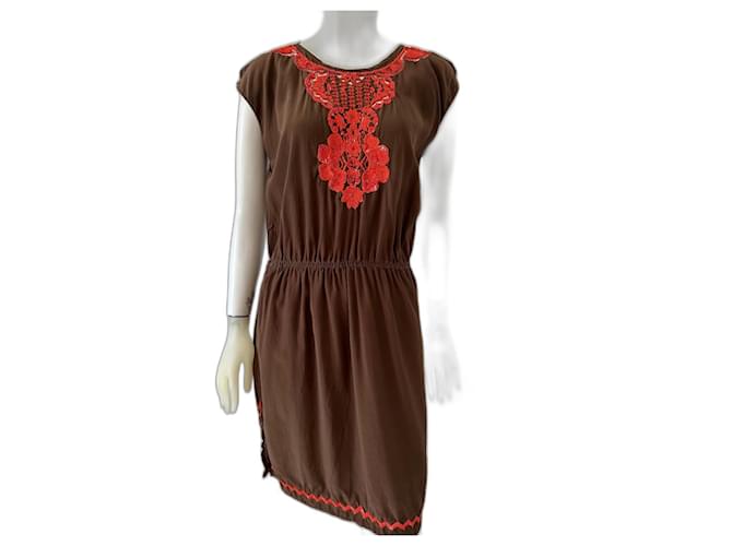 Milly Dresses Brown Orange Silk  ref.1381655