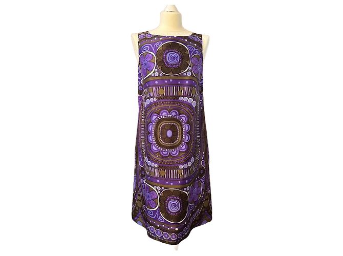 Vestido Parosh de seda roxo marrom branco Multicor