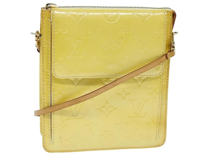 LOUIS VUITTON Monogram Vernis Motto Pouch Lime Yellow M91059 LV Auth 74041 Patent leather  ref.1381711