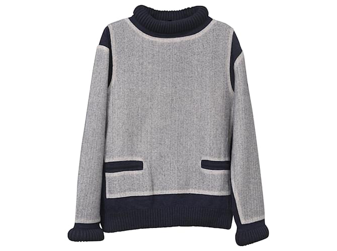 Pull a col roule bicolore Chanel en laine bleue ref.1381856 Joli Closet