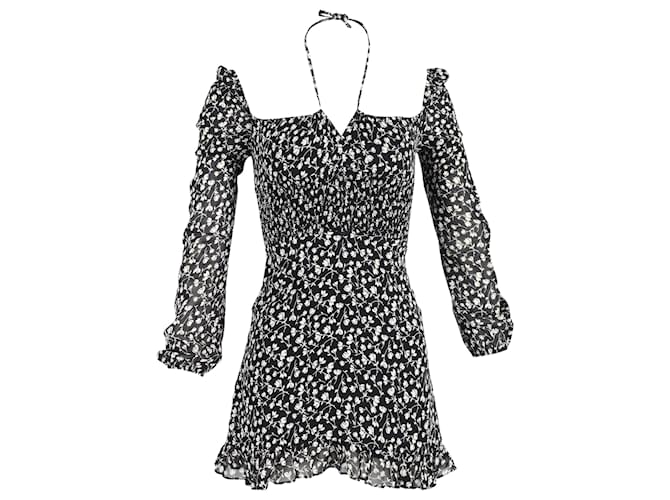 Reformation Floral Mini Dress in Black Polyester  ref.1381860