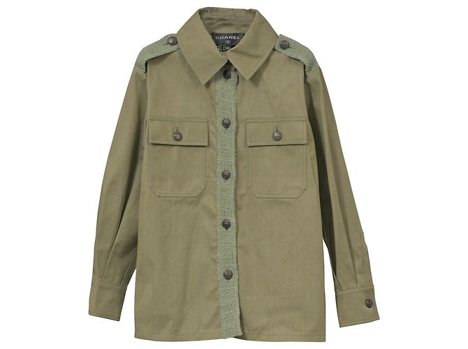 Giacca utility Chanel Denim Tweed in cotone verde