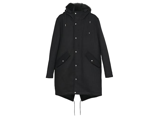 Parka con zip Melton con cappuccio in pelliccia Dior Homme in lana nera Nero  ref.1381872