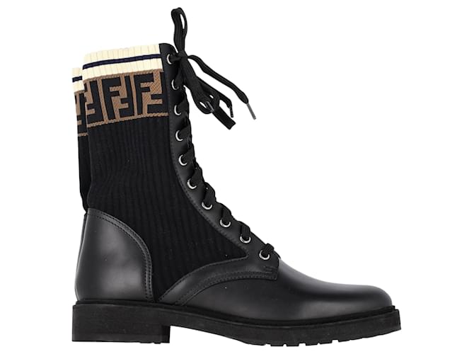 Fendi Rockoko Combat Boots en cuir noir  ref.1381885