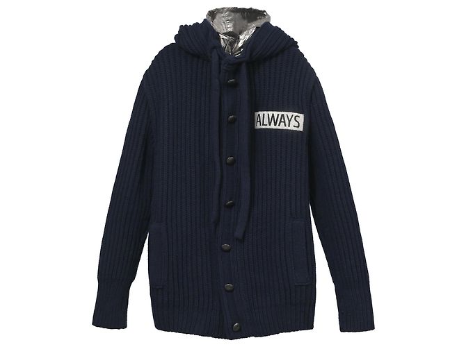 Valentino Garavani All Ways Strickjacke mit Metallic-Kapuze aus blauer Wolle