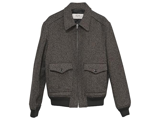 Céline Chaqueta de caza Celine Teddy Tweed en lana marrón Castaño  ref.1381894