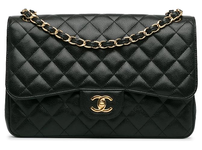 Chanel Black Jumbo Classic Caviar Double Flap Leather  ref.1381937