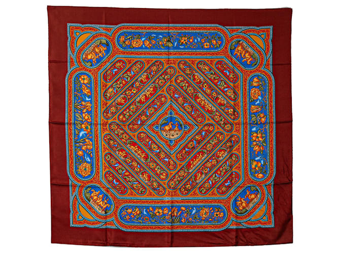 Hermès Brown Qalamdan Silk Scarf Cloth  ref.1381961