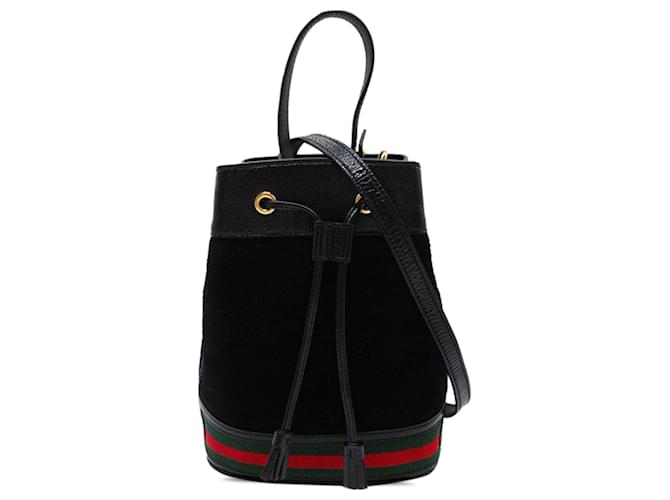 Bolsa balde pequena Gucci preta em camurça Ophidia Preto Suécia Couro  ref.1381981