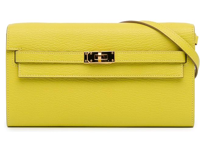 Hermès Yellow Chevre Kelly To Go Wallet Leather Pony-style calfskin  ref.1381996