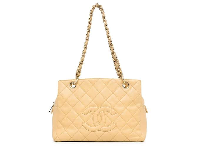 Chanel Brown Petite Caviar Timeless Shopping Tote Beige Leather  ref.1382006