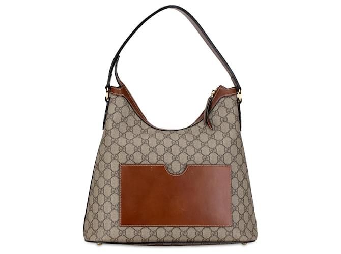 Gucci Brown GG Supreme Linea A Shoulder Bag Beige Pony-style calfskin Cloth  ref.1382008