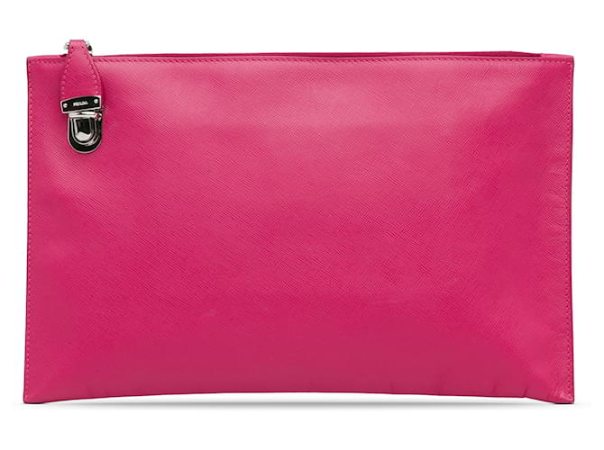 Bolso de mano con cremallera rosa Saffiano Lux de Prada Cuero  ref.1382015