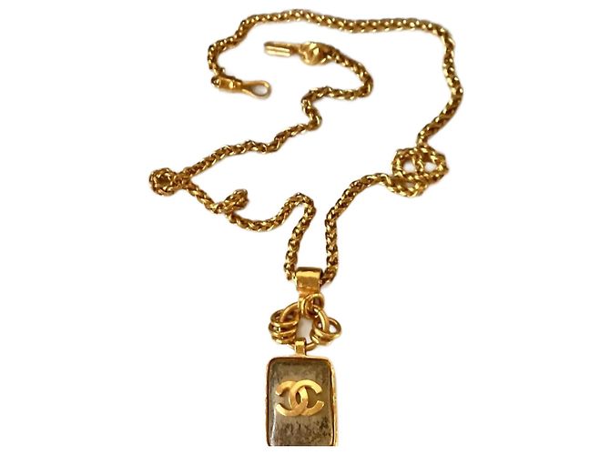 Collana lunga Chanel in vetro versato grigio e oro Gold hardware