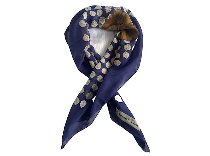 Christian Dior Silk scarves Blue Light brown  ref.1382035