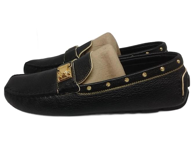 Leather and gold Louis Vuitton moccasins size 38 Souhail Lombok Driving Black  ref.1382036