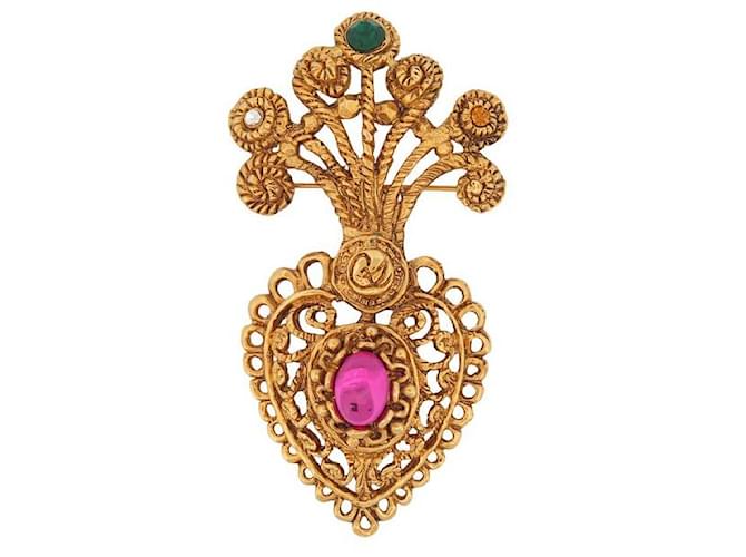 Autres bijoux VINTAGE BROCHE CHRISTIAN LACROIX COEUR NOEL 1990 EN METAL DORE GOLD STEEL BROOCH Métal Doré  ref.1382038