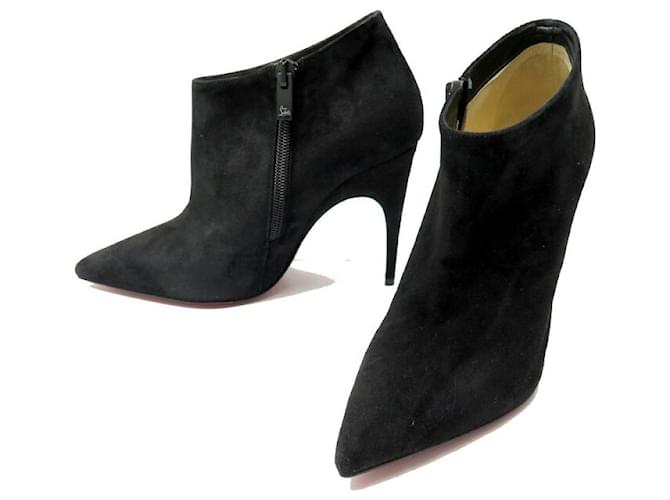 NUEVOS ZAPATOS CHRISTIAN LOUBOUTIN BOTINES BELLE 34.5 EN ANTE NEGRO ZAPATOS Suecia  ref.1382079