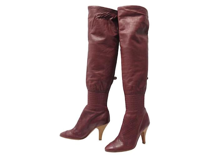 CHANEL SCHUHE ÜBERKOPFSTIEFEL G25804 36 IN BORDEAUX-LEDERSTIEFEL SCHUHE  ref.1382083