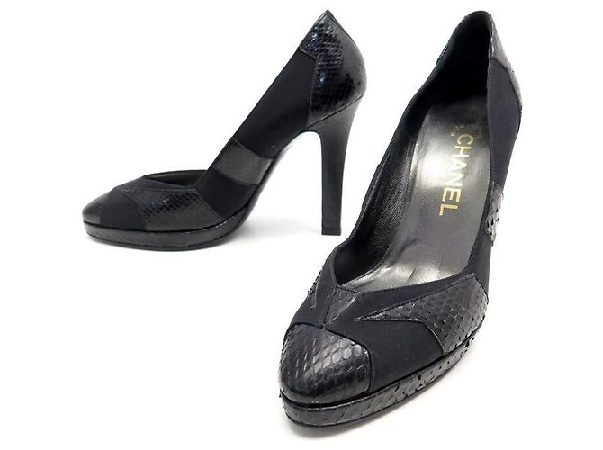 NEUE CHANEL SCHUHE PUMPS G26126 36 PYTHON UND SCHWARZES CANVAS NEUE SCHUHE