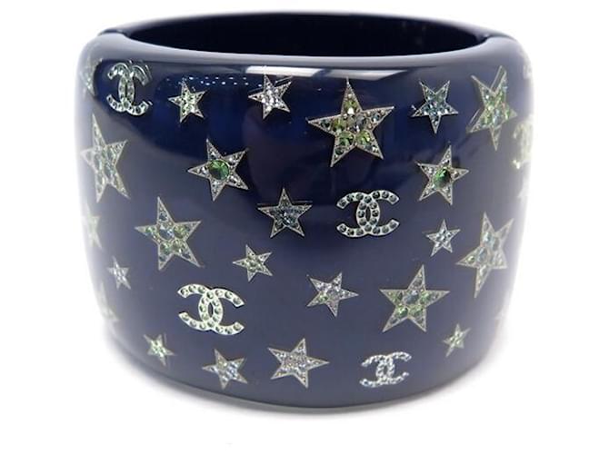 CHANEL STRASS STARS CUFF BRACELET 15 CM IN NAVY BLUE RESIN STARS  ref.1382102