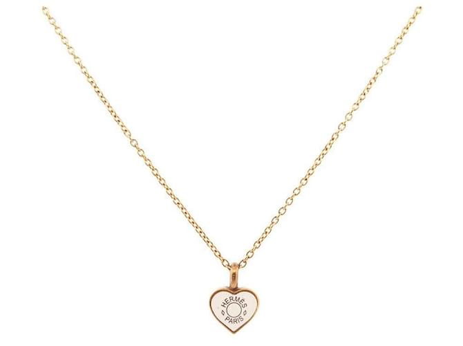 Hermès COLLIER HERMES PENDENTIF COEUR 49CM EN METAL DORE HEART NECKLACE PENDANT Métal Doré  ref.1382147