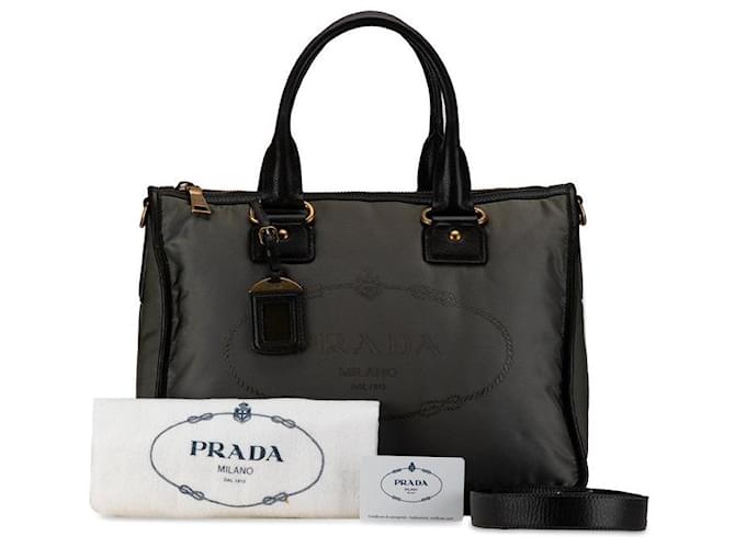 Borsa a mano Prada in nylon jacquard con logo BL0748 in ottime condizioni Marrone Tela  ref.1382188