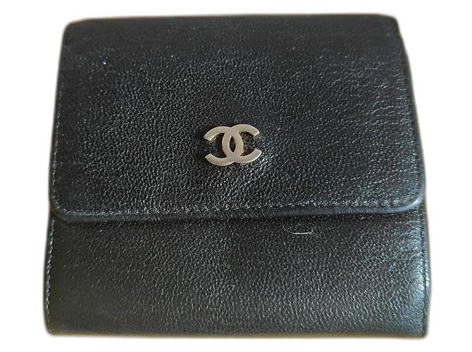 Chanel Black Grained Leather Wallet with Card Holder