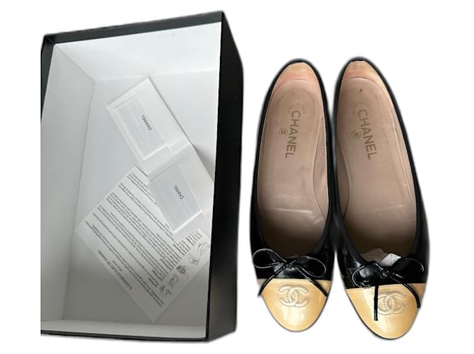 Cambon Chanel Sapatilhas de ballet Preto Couro  ref.1382259