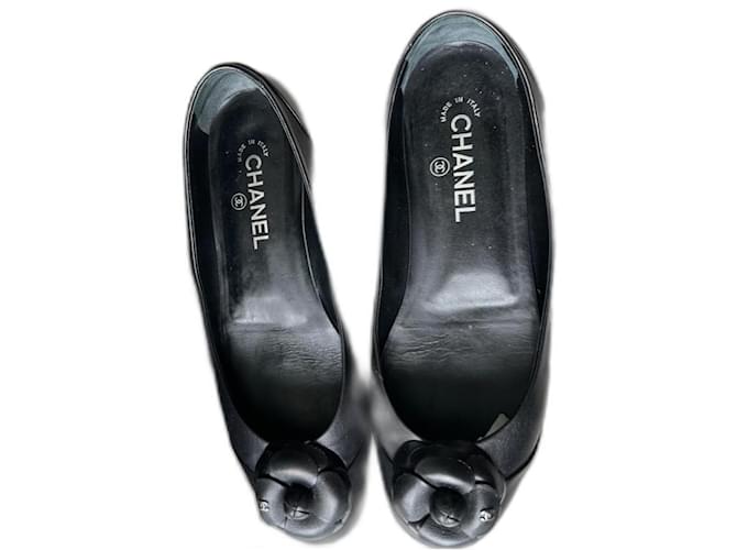 Cambon Chanel Ballettschuhe Schwarz Leder  ref.1382260