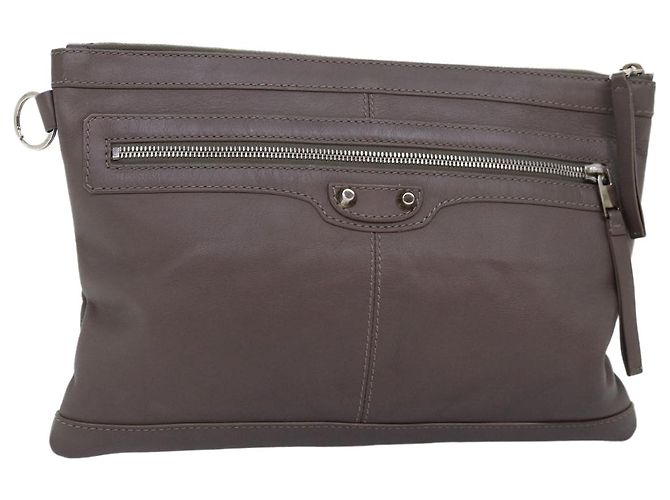 BALENCIAGA Pochette Pelle Grigia 273022 Auth am6190 Marrone