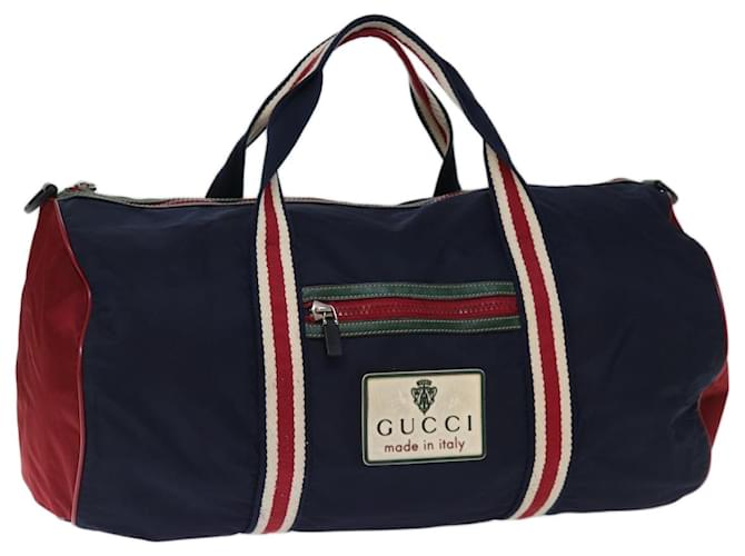 Bolsa GUCCI Boston Nylon Marinho Vermelho Verde 189655 Autenticação 74103 Azul marinho  ref.1382359