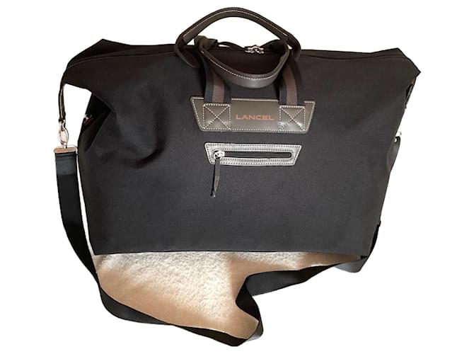 Lancel Travel bag Black Leather Cloth  ref.1382433