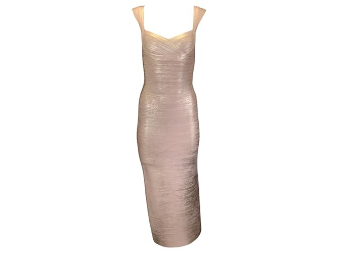 Autre Marque Herve Leger Rose Gold Foil Sleeveless Bandage Gown / Formal Dress Metallic Viscose  ref.1382753