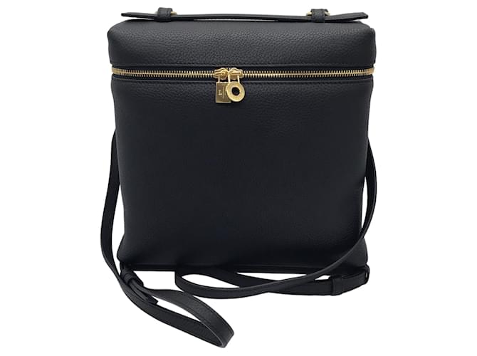 Autre Marque Loro Piana Black Grained Calfskin Leather Extra Pocket Backpack  ref.1382755