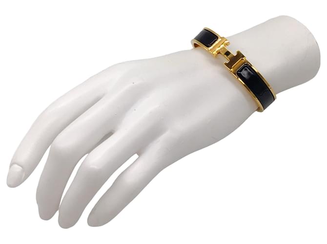 Autre Marque Hermes Clic H-Armband aus schwarzer Emaille/vergoldet Metall  ref.1382762